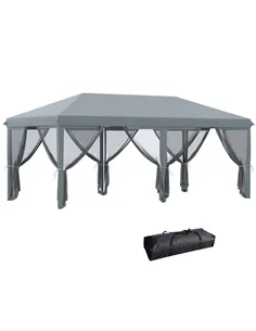 Outsunny 3 x 6m Pop Up Gazebo, Outdoor Canopy Shelter, Marquee Party Wedding Tent with 6 Mesh Walls and Carry Bag, Grey