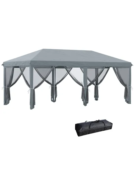Outsunny 3 x 6m Pop Up Gazebo, Outdoor Canopy Shelter, Marquee Party Wedding Tent with 6 Mesh Walls and Carry Bag, Grey