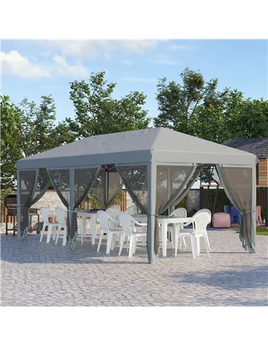 Outsunny 3 x 6m Pop Up Gazebo, Outdoor Canopy Shelter, Marquee Party Wedding Tent with 6 Mesh Walls and Carry Bag, Grey