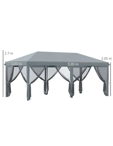 Outsunny 3 x 6m Pop Up Gazebo, Outdoor Canopy Shelter, Marquee Party Wedding Tent with 6 Mesh Walls and Carry Bag, Grey