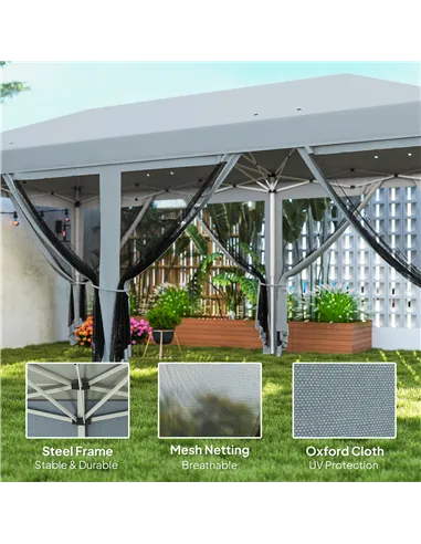 Outsunny 3 x 6m Pop Up Gazebo, Outdoor Canopy Shelter, Marquee Party Wedding Tent with 6 Mesh Walls and Carry Bag, Grey