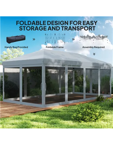 Outsunny 3 x 6m Pop Up Gazebo, Outdoor Canopy Shelter, Marquee Party Wedding Tent with 6 Mesh Walls and Carry Bag, Grey