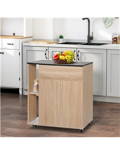 HOMCOM Kitchen Storage Trolley Cart Cupboard Rolling Island Shelves Cabinet With Door and Drawer Locking Wheels 2