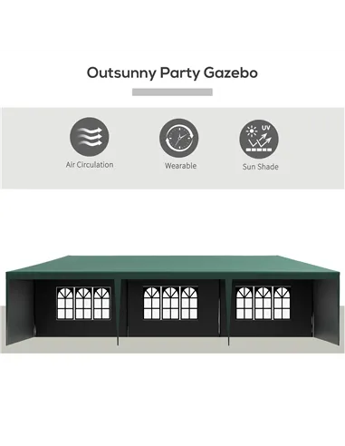 Outsunny Garden Gazebo Marquee Party Wedding Tent Canopy (9m x 3m) - Green