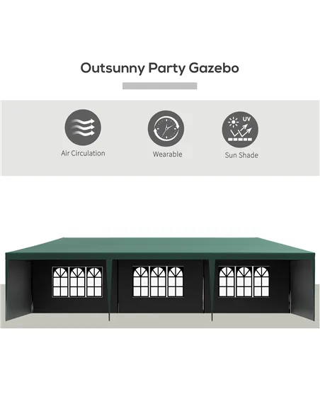 Outsunny Garden Gazebo Marquee Party Wedding Tent Canopy (9m x 3m) - Green