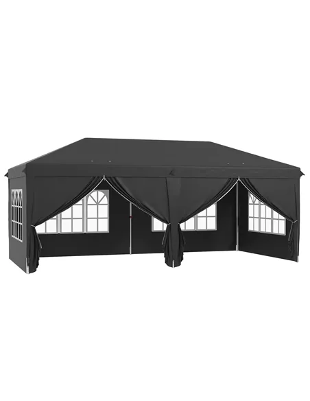 Outsunny 3 x 6 m Pop Up Gazebo with Sides and Windows, Height Adjustable Wedding Camping Party Tent Canopy Marquee with Storage 