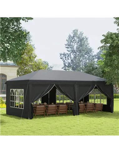 Outsunny 3 x 6 m Pop Up Gazebo with Sides and Windows, Height Adjustable Wedding Camping Party Tent Canopy Marquee with Storage 