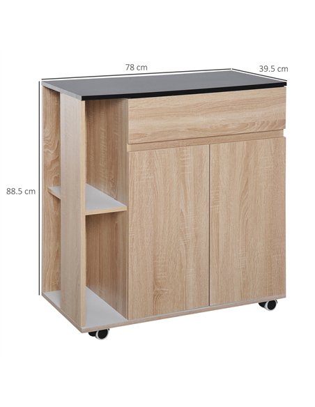 HOMCOM Kitchen Storage Trolley Cart Cupboard Rolling Island Shelves Cabinet With Door and Drawer Locking Wheels