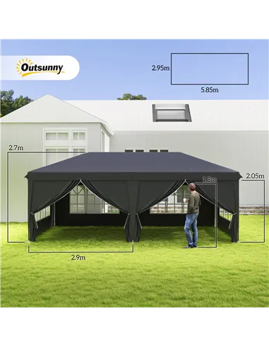 Outsunny 3 x 6 m Pop Up Gazebo with Sides and Windows, Height Adjustable Wedding Camping Party Tent Canopy Marquee with Storage 