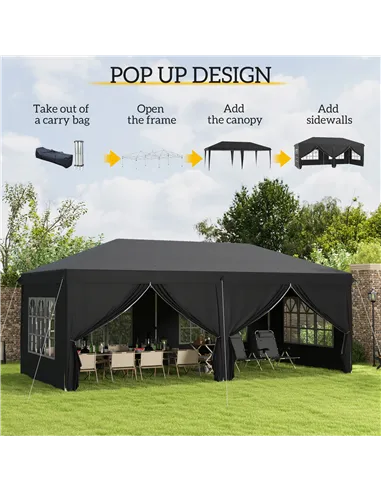Outsunny 3 x 6 m Pop Up Gazebo with Sides and Windows, Height Adjustable Wedding Camping Party Tent Canopy Marquee with Storage 