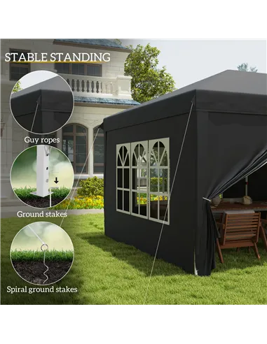 Outsunny 3 x 6 m Pop Up Gazebo with Sides and Windows, Height Adjustable Wedding Camping Party Tent Canopy Marquee with Storage 