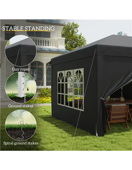 Outsunny 3 x 6 m Pop Up Gazebo with Sides and Windows, Height Adjustable Wedding Camping Party Tent Canopy Marquee with Storage 
