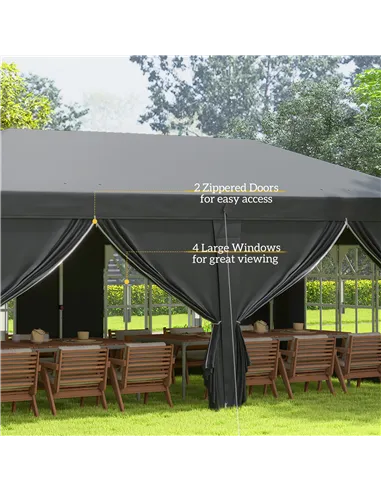 Outsunny 3 x 6 m Pop Up Gazebo with Sides and Windows, Height Adjustable Wedding Camping Party Tent Canopy Marquee with Storage 