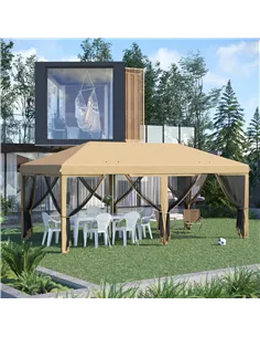 Outsunny 3 x 6m Pop Up Gazebo, Outdoor Canopy Shelter, Marquee Party Wedding Tent with 6 Mesh Walls and Carry Bag, Beige 2