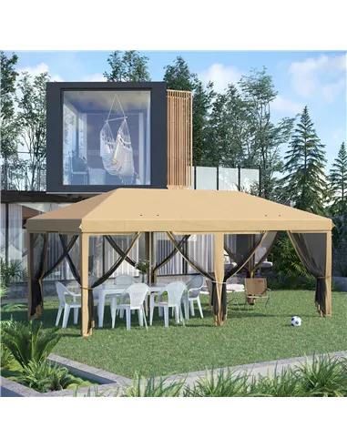 Outsunny 3 x 6m Pop Up Gazebo, Outdoor Canopy Shelter, Marquee Party Wedding Tent with 6 Mesh Walls and Carry Bag, Beige