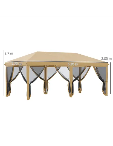 Outsunny 3 x 6m Pop Up Gazebo, Outdoor Canopy Shelter, Marquee Party Wedding Tent with 6 Mesh Walls and Carry Bag, Beige