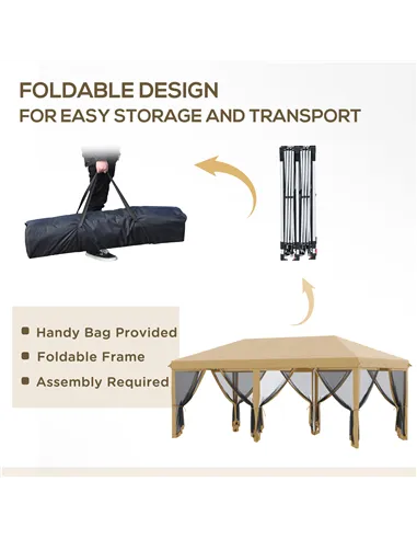 Outsunny 3 x 6m Pop Up Gazebo, Outdoor Canopy Shelter, Marquee Party Wedding Tent with 6 Mesh Walls and Carry Bag, Beige