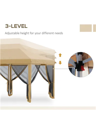 Outsunny 3 x 6m Pop Up Gazebo, Outdoor Canopy Shelter, Marquee Party Wedding Tent with 6 Mesh Walls and Carry Bag, Beige