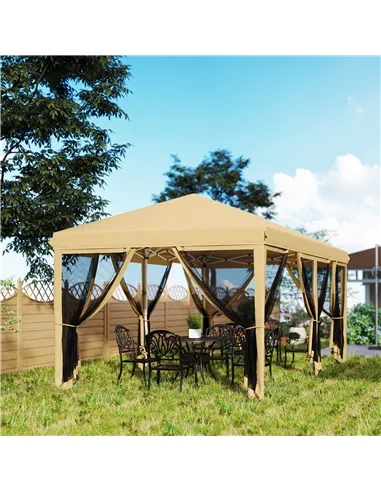 Outsunny 3 x 6m Pop Up Gazebo, Outdoor Canopy Shelter, Marquee Party Wedding Tent with 6 Mesh Walls and Carry Bag, Beige
