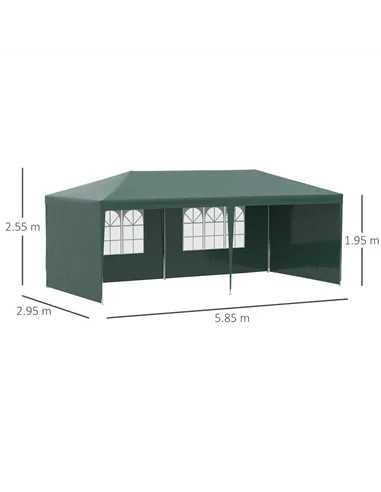 Outsunny 6x3 m Party Tent Gazebo Marquee Outdoor Patio Canopy Shelter with Windows and Side Panels, Green