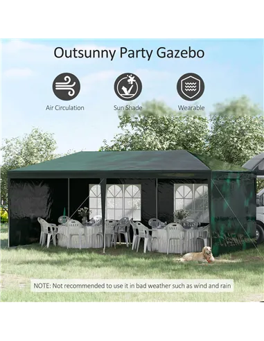 Outsunny 6x3 m Party Tent Gazebo Marquee Outdoor Patio Canopy Shelter with Windows and Side Panels, Green