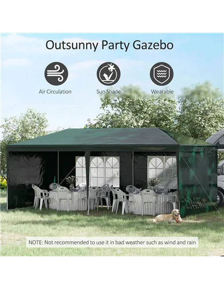 Outsunny 6x3 m Party Tent Gazebo Marquee Outdoor Patio Canopy Shelter with Windows and Side Panels, Green