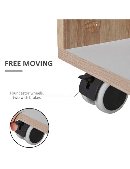 HOMCOM Kitchen Storage Trolley Cart Cupboard Rolling Island Shelves Cabinet With Door and Drawer Locking Wheels