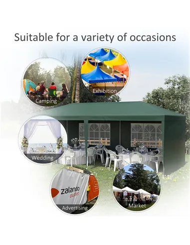 Outsunny 6x3 m Party Tent Gazebo Marquee Outdoor Patio Canopy Shelter with Windows and Side Panels, Green