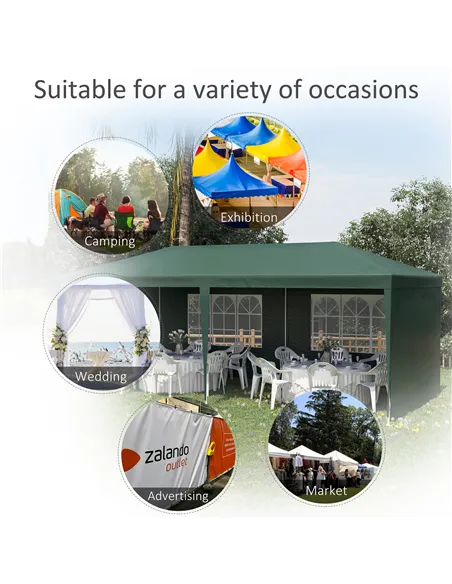 Outsunny 6x3 m Party Tent Gazebo Marquee Outdoor Patio Canopy Shelter with Windows and Side Panels, Green