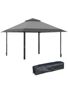 Outsunny 4 x 4m Pop-up Gazebo Double Roof Canopy Tent with UV Proof, Roller Bag & 3-Level Height Adjustable Outdoor Party, Steel
