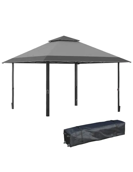 Outsunny 4 x 4m Pop-up Gazebo Double Roof Canopy Tent with UV Proof, Roller Bag & 3-Level Height Adjustable Outdoor Party, Steel