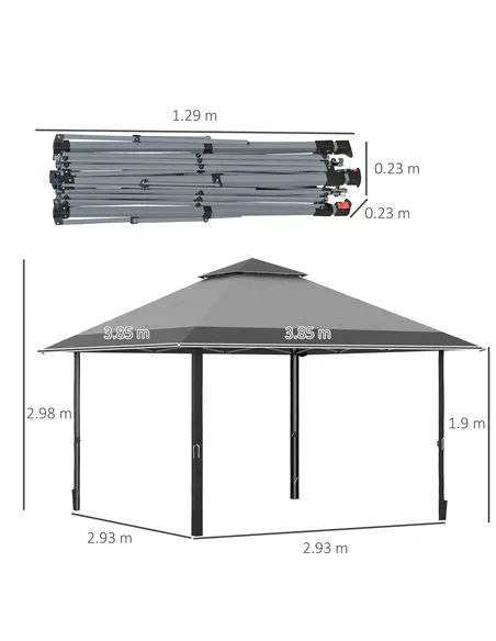 Outsunny 4 x 4m Pop-up Gazebo Double Roof Canopy Tent with UV Proof, Roller Bag & 3-Level Height Adjustable Outdoor Party, Steel