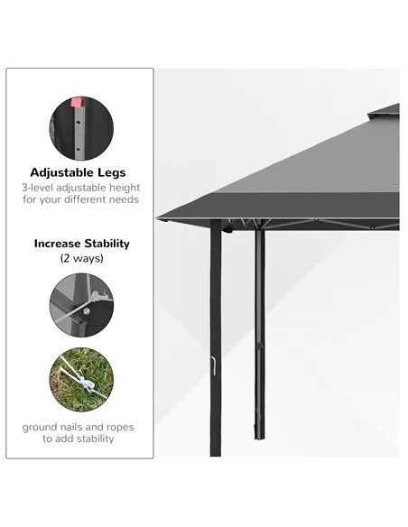Outsunny 4 x 4m Pop-up Gazebo Double Roof Canopy Tent with UV Proof, Roller Bag & 3-Level Height Adjustable Outdoor Party, Steel