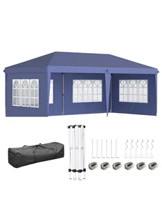 Outsunny 3 x 6m Pop Up Gazebo, Height Adjustable Marquee Party Tent with Sidewalls and Storage Bag, Blue