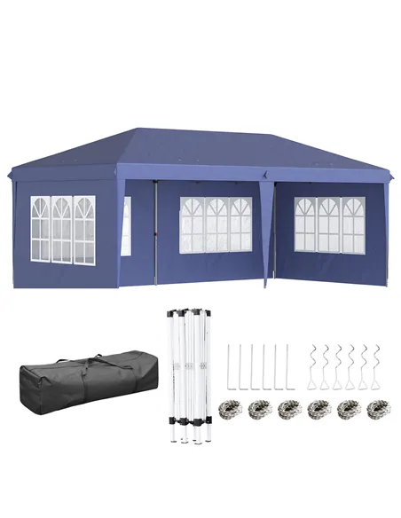 Outsunny 3 x 6m Pop Up Gazebo, Height Adjustable Marquee Party Tent with Sidewalls and Storage Bag, Blue