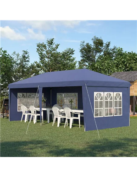 Outsunny 3 x 6m Pop Up Gazebo, Height Adjustable Marquee Party Tent with Sidewalls and Storage Bag, Blue