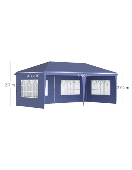 Outsunny 3 x 6m Pop Up Gazebo, Height Adjustable Marquee Party Tent with Sidewalls and Storage Bag, Blue