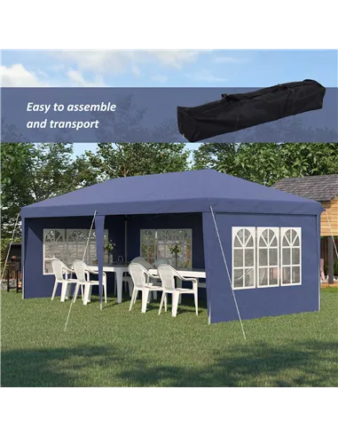 Outsunny 3 x 6m Pop Up Gazebo, Height Adjustable Marquee Party Tent with Sidewalls and Storage Bag, Blue