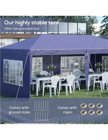 Outsunny 3 x 6m Pop Up Gazebo, Height Adjustable Marquee Party Tent with Sidewalls and Storage Bag, Blue