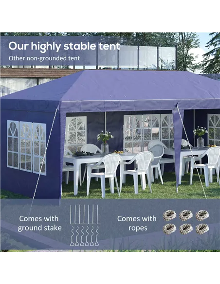 Outsunny 3 x 6m Pop Up Gazebo, Height Adjustable Marquee Party Tent with Sidewalls and Storage Bag, Blue