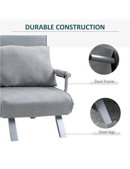 HOMCOM Suedette Adjustable Back Futon Sofa Chair - Grey