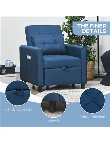 HOMCOM Linen-Look Single Chair Bed - Blue