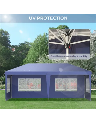 Outsunny 3 x 6m Pop Up Gazebo, Height Adjustable Marquee Party Tent with Sidewalls and Storage Bag, Blue