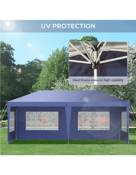 Outsunny 3 x 6m Pop Up Gazebo, Height Adjustable Marquee Party Tent with Sidewalls and Storage Bag, Blue