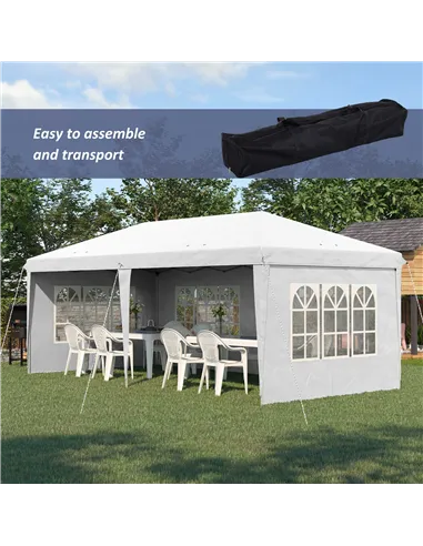 Outsunny 3 x 6m Pop Up Gazebo, Height Adjustable Marquee Party Tent with Sidewalls and Storage Bag, White