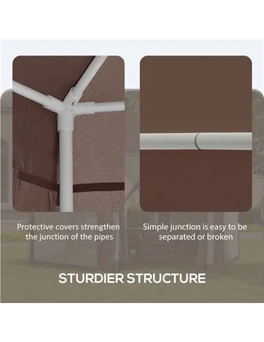 Outsunny Hexagonal Garden Gazebo Patio Party Outdoor Canopy Tent Sun Shelter with Mosquito Netting and Zipped Door, Brown