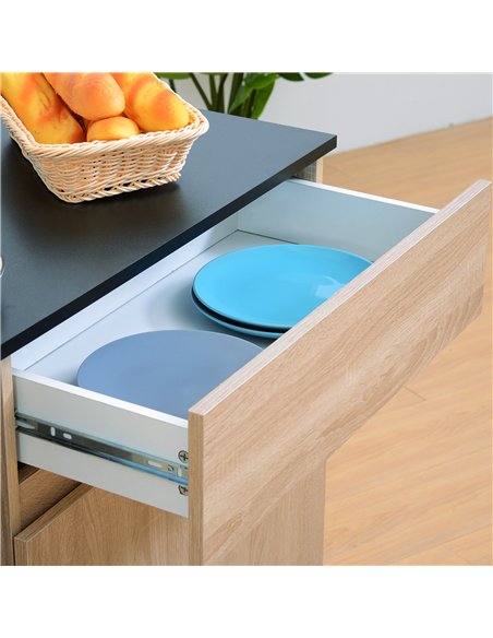 HOMCOM Kitchen Storage Trolley Cart Cupboard Rolling Island Shelves Cabinet With Door and Drawer Locking Wheels