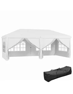 Outsunny 3 x 6 m Garden Pop Up Gazebo, Wedding Party Tent Marquee, Water Resistant Awning Canopy with Sidewalls, Windows, Carry 