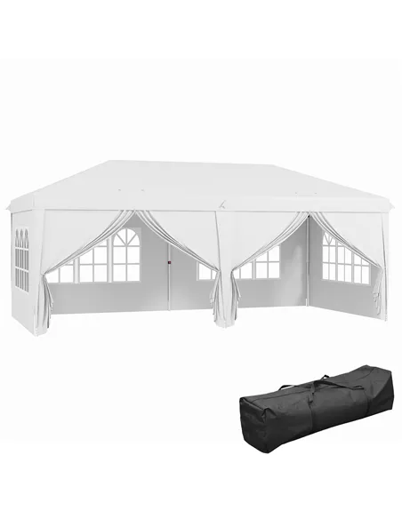 Outsunny 3 x 6 m Garden Pop Up Gazebo, Wedding Party Tent Marquee, Water Resistant Awning Canopy with Sidewalls, Windows, Carry 