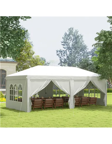 Outsunny 3 x 6 m Garden Pop Up Gazebo, Wedding Party Tent Marquee, Water Resistant Awning Canopy with Sidewalls, Windows, Carry 
